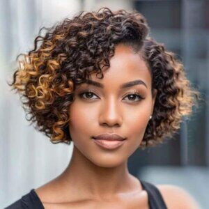 Wear and Go Wigs Highlight Short Pixie Cut Curly Bob Wigs Pre Cut Lace Glueless